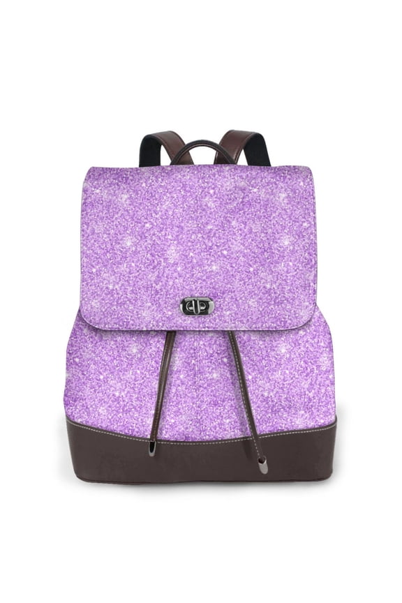 Logiee Lilac Glittering Print Backpack Purse for Women,Fashion Leather Backpack Purse,Women's Leather Backpack for Work College Travel