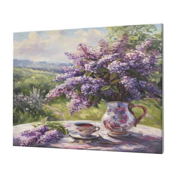 Logiee Lilacs Teapot Scenic Painting Print Canvas Wall Art,Canvas Picture Prints with Frame, Wall Art Decorative,Canvas Decorative,Suitable for Living Room Bedroom Office Room 30x40
