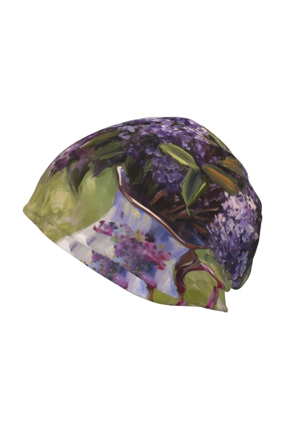 Lilacs Teapot Scenic Painting Print Unisex Knit Beanie for Men Women Winter Hat,Beanies Skull Caps