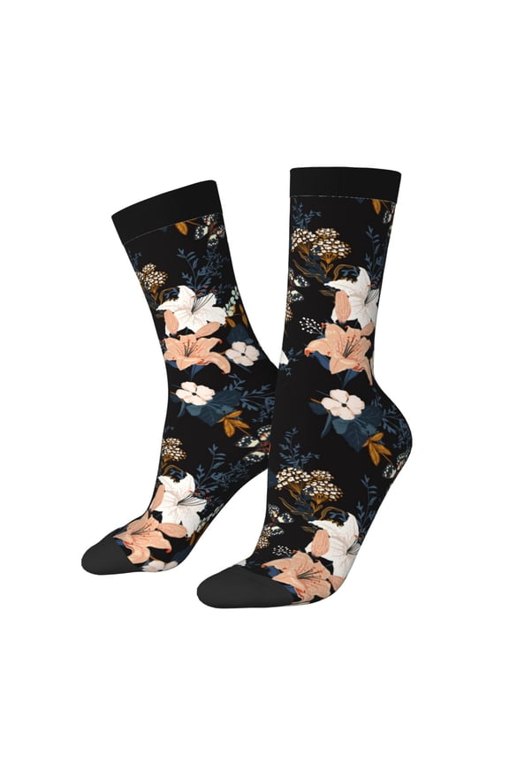 Lilies Flowers Print Adult Socks for Men & Women,Calf Socks, Ankle Socks,Boots Socks,Breathable Casual Sock,Unisex Crew Socks