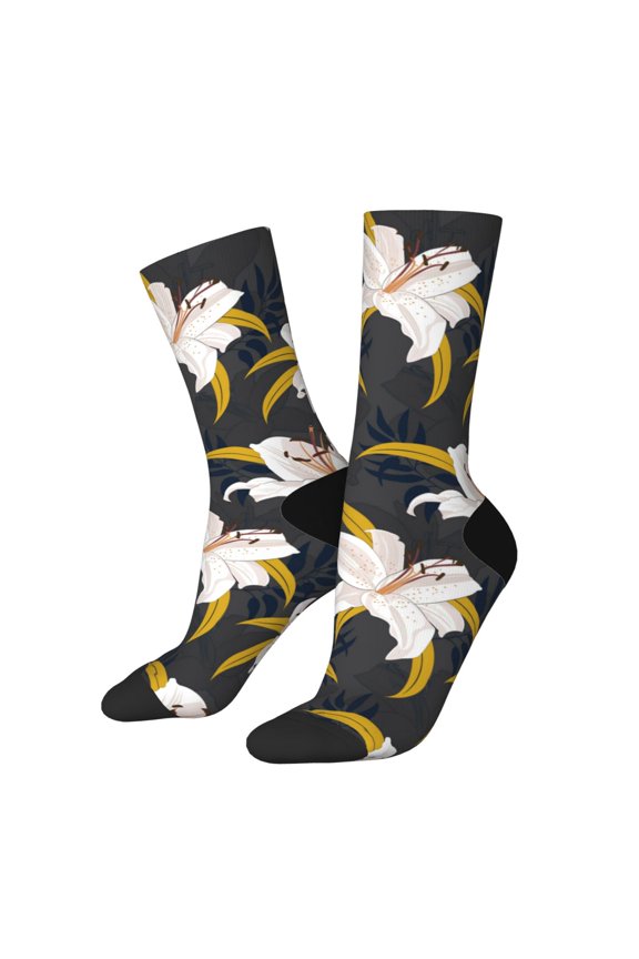 Lilies Flowers Print Adult Socks for Men & Women,Calf Socks, Ankle Socks,Boots Socks,Breathable Casual Sock,Unisex Crew Socks