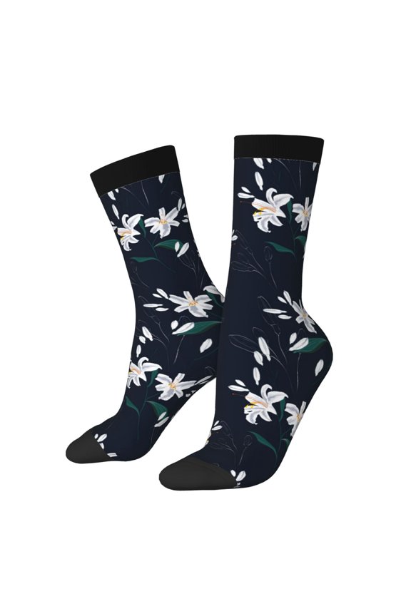 Lilies Flowers Print Adult Socks for Men & Women,Calf Socks, Ankle Socks,Boots Socks,Breathable Casual Sock,Unisex Crew Socks