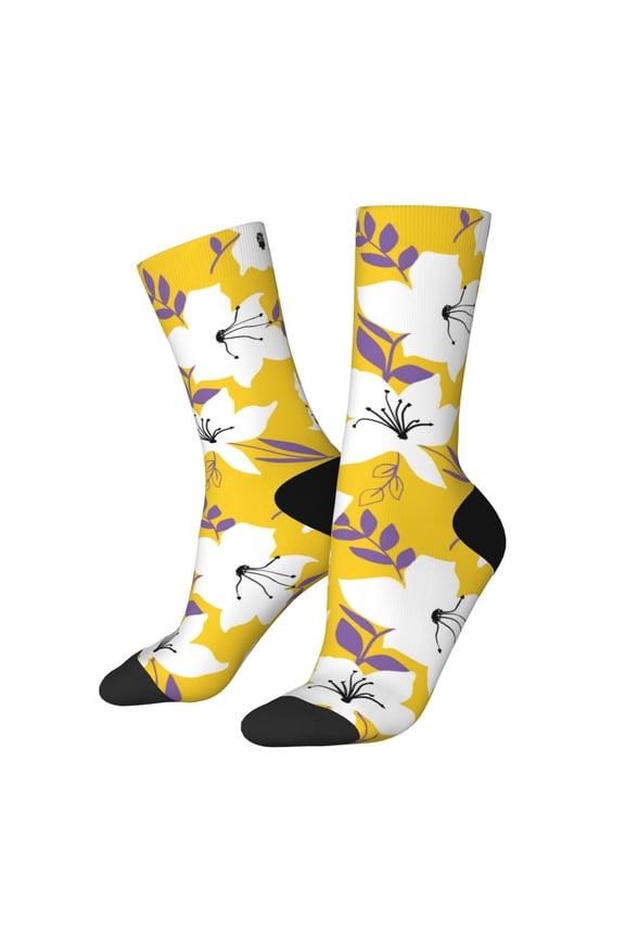 Lilies Flowers Print Adult Socks for Men & Women,Calf Socks, Ankle Socks,Boots Socks,Breathable Casual Sock,Unisex Crew Socks