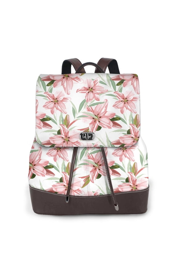 Logiee Lilies Flowers Print Backpack Purse for Women,Fashion Leather Backpack Purse,Women's Leather Backpack for Work College Travel