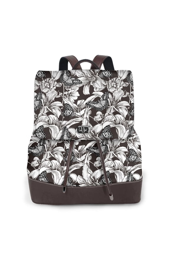 Logiee Lilies Flowers Print Backpack Purse for Women,Fashion Leather Backpack Purse,Women's Leather Backpack for Work College Travel