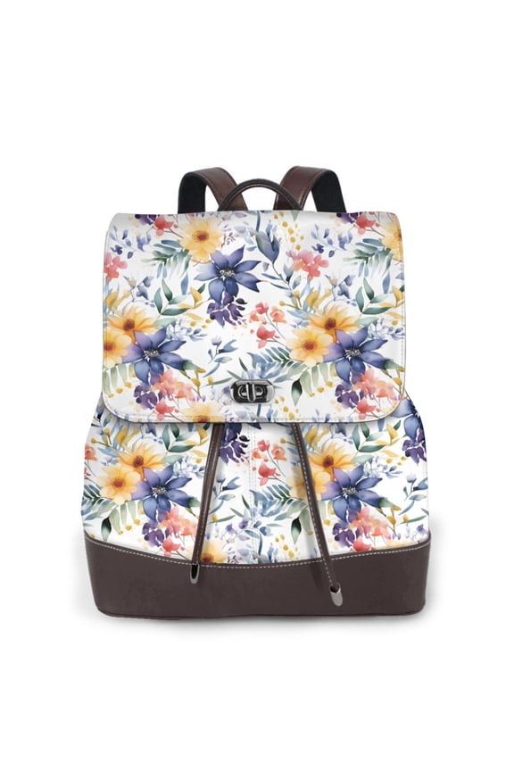 Logiee Lilies Flowers Print Backpack Purse for Women,Fashion Leather Backpack Purse,Women's Leather Backpack for Work College Travel