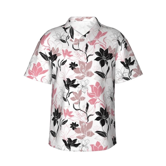 Logiee Lilies Flowers Print Mens Hawaiian Shirts,Loose-Fit Short Sleeve Button Down Tropical Aloha Beach Shirt,Summer Vacation Wedding Tops,Small