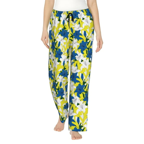 Logiee Lilies Flowers Print Women Pajama Pants,Comfy Pj Bottom with Pockets & Drawstring,Stretch Casual Sleepwear-Small