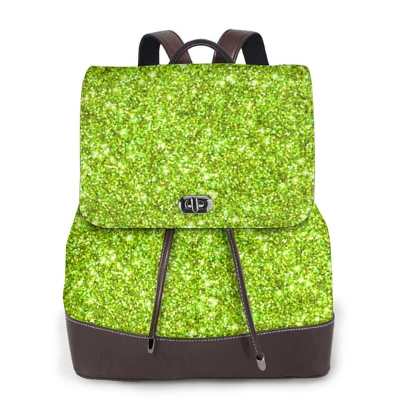 Fuzoiu Lime green glitter Print Women's Leather Backpack,Backpack in Leather with Adjustable Strap,College Bookbag for School,Work Business Backpack