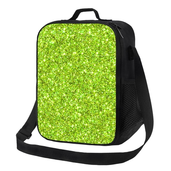Logiee Lime green glitter Print Insulated Lunch Bag for Women/Men, Reusable Lunch Box for Office Work School Picnic Beach,Leakproof Freezable Cooler Bag with Shoulder Strap