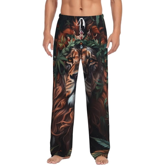 Logiee Lion Forest Crown Print Pajama Pants for Men,Men’s Pajama Bottoms,Mens PJ Pants with Pockets & Button Fly-3X-Large