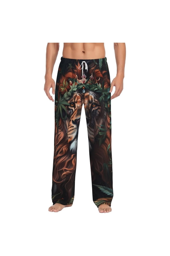 Lion Forest Crown Print Pajama Pants for Men,Men’s Pajama Bottoms,Mens PJ Pants with Pockets & Button Fly-XX-Large