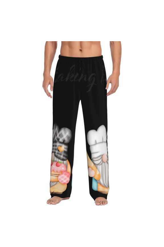 Little Chef Gnome Print Pajama Pants for Men,Men’s Pajama Bottoms,Mens PJ Pants with Pockets & Button Fly-3X-Large