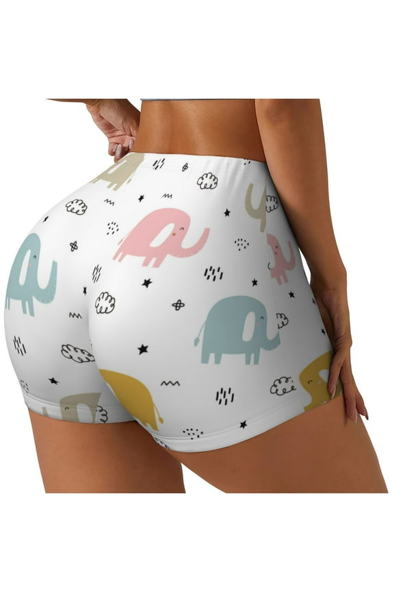 Little Elephant Print Women's Biker Shorts,Workout Gym Shorts,Scrunch Shorts,Tummy Control Hidden Scrunch Running Yoga Shorts-Large