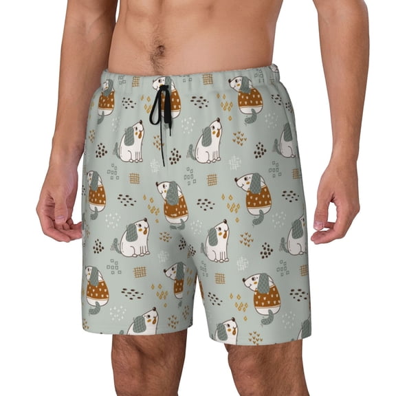 Logiee Little Puppies Print Men's Swim Trunk,Quick Dry Board Shorts ,Men's Swim Trunks with Compression Liner, Bathing Suits with Pockets-Medium