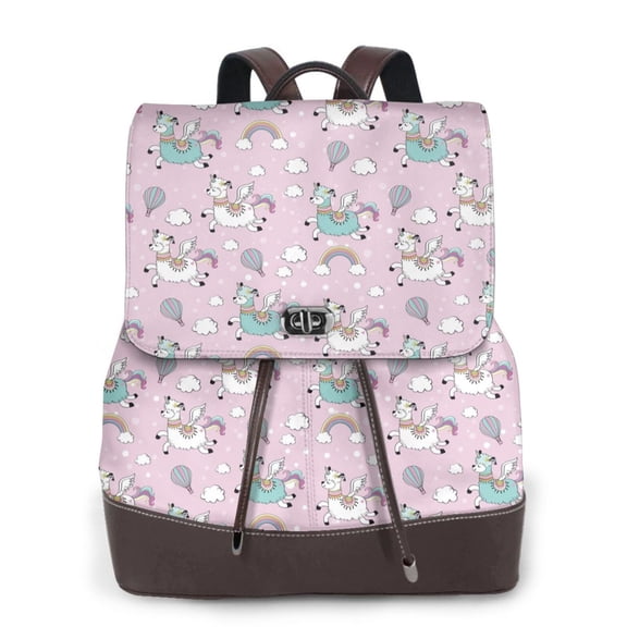 Logiee Llama Unicorn and Rainbow Print Backpack Purse for Women,Fashion Leather Backpack Purse,Women's Leather Backpack for Work College Travel