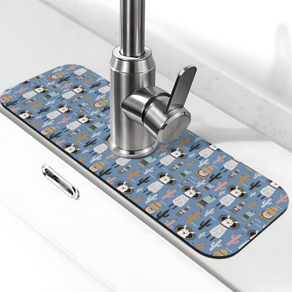 Logiee Llamas And Cactus Print Kitchen Sink Splash Guard Faucet Mat for Splash Guard Behind Faucet Drip Catcher for Kitchen,Bathroom,Sink Mat,Dish Drying Mat,Bathroom-15" X 5.5"