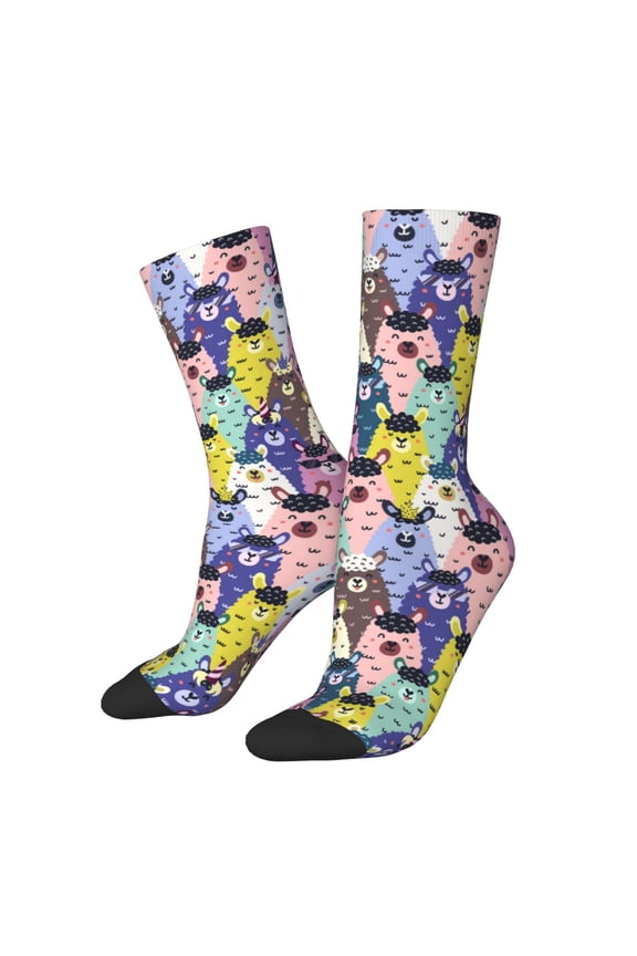 Llamas Colorful Print Adult Socks for Men & Women,Calf Socks, Ankle Socks,Boots Socks,Breathable Casual Sock,Unisex Crew Socks