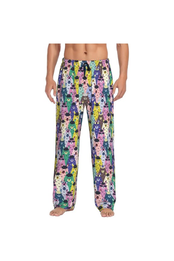Llamas Colorful Print Pajama Pants for Men,Men’s Pajama Bottoms,Mens PJ Pants with Pockets & Button Fly-Large
