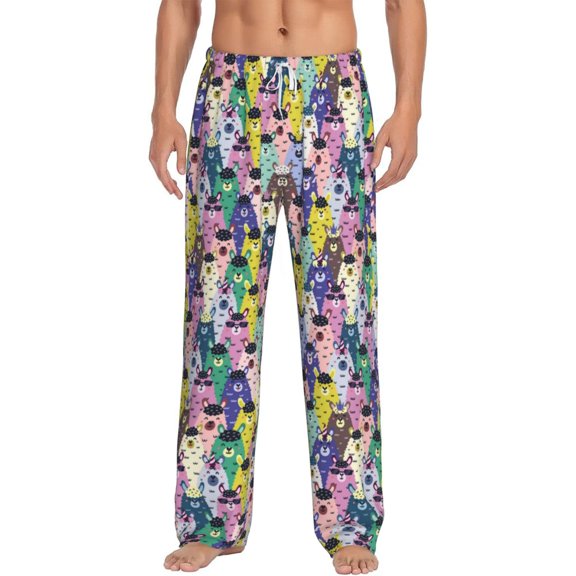 Logiee Llamas Colorful Print Pajama Pants for Men,Men’s Pajama Bottoms,Mens PJ Pants with Pockets & Button Fly-Medium