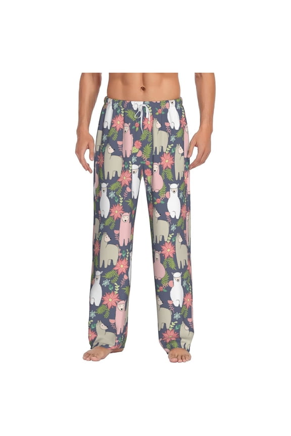 Llamas Print Pajama Pants for Men,Men’s Pajama Bottoms,Mens PJ Pants with Pockets & Button Fly-3X-Large