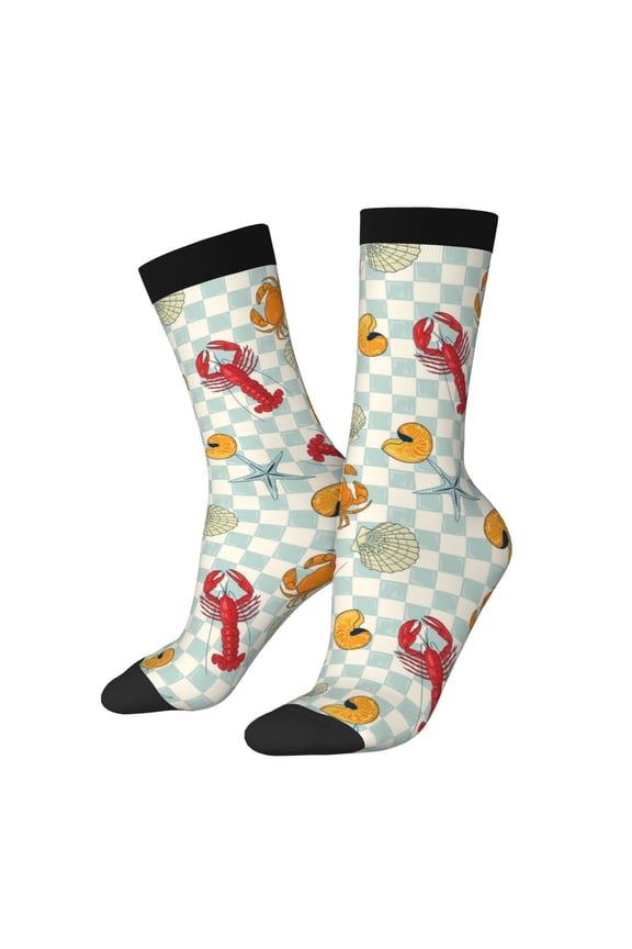 Lobster Sea Shell Print Adult Socks for Men & Women,Calf Socks, Ankle Socks,Boots Socks,Breathable Casual Sock,Unisex Crew Socks