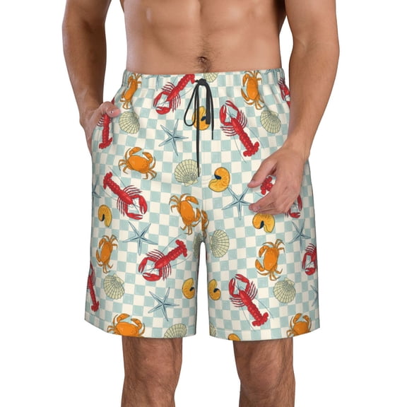 Logiee Lobster Sea Shell Print Mens Swim Trunks Quick Dry Board Shorts,Breathable Hawaii Beach Shorts Swimwear Bathing Suits-X-Large