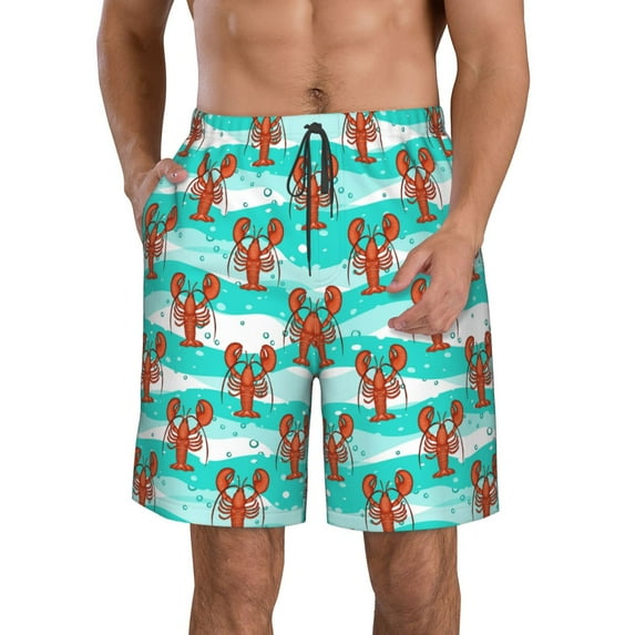 Logiee Lobsters Of Turquoise Waves Print Mens Swim Trunks Quick Dry Board Shorts,Breathable Hawaii Beach Shorts Swimwear Bathing Suits-XX-Large