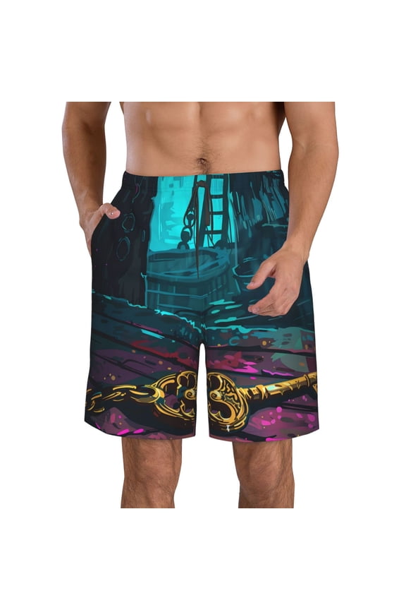 Lost Golden Key Print Mens Swim Trunks Quick Dry Board Shorts,Breathable Hawaii Beach Shorts Swimwear Bathing Suits-XX-Large