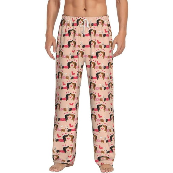 Logiee Love dachshund dogs Print Pajama Pants for Men,Men’s Pajama Bottoms,Mens PJ Pants with Pockets & Button Fly-XX-Large