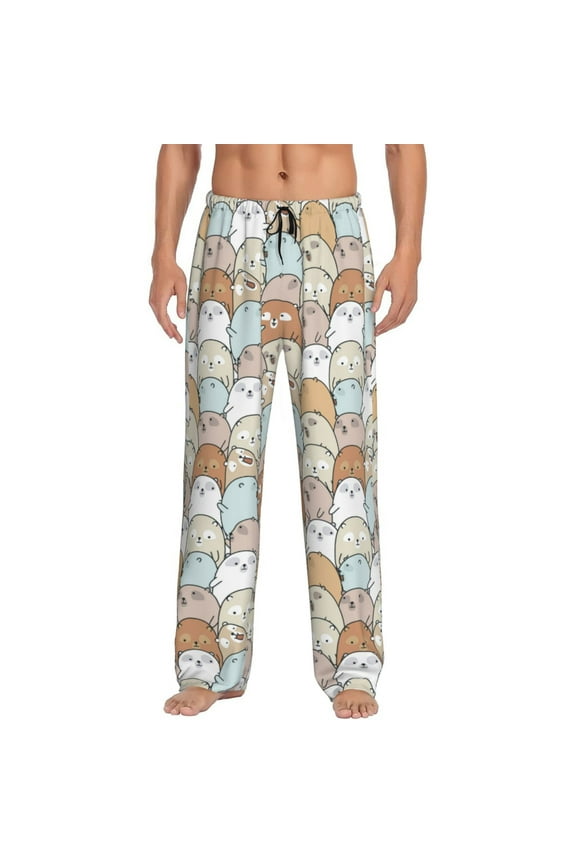 Lovely Bear Print Pajama Pants for Men,Men’s Pajama Bottoms,Mens PJ Pants with Pockets & Button Fly-X-Large