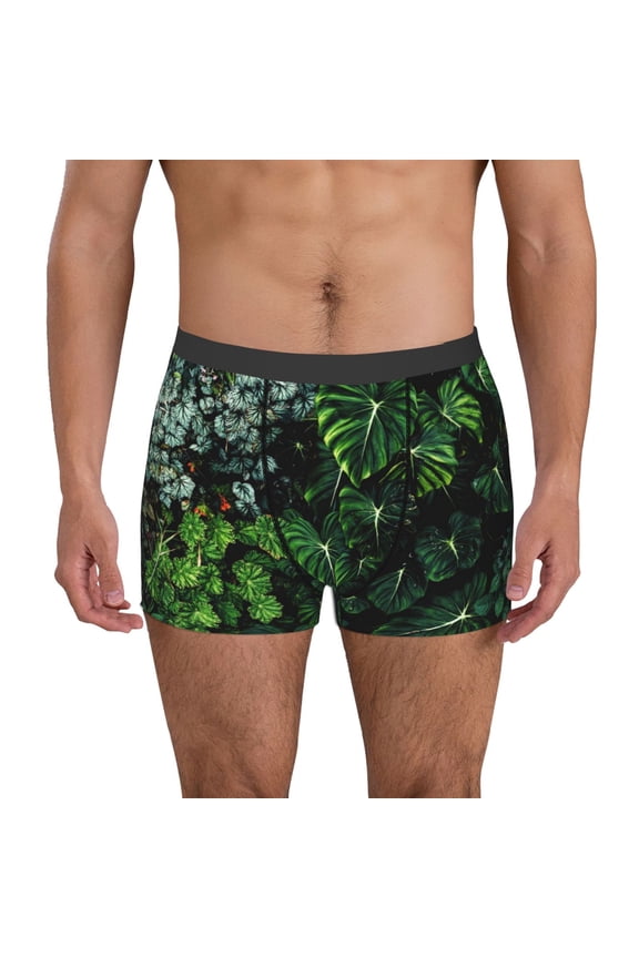 Lush Foliage Green Plant Print Mens Boxer Briefs,Boxer Briefs for Men,Breathable Stretch Underwear,Boys Boxer Briefs-Medium