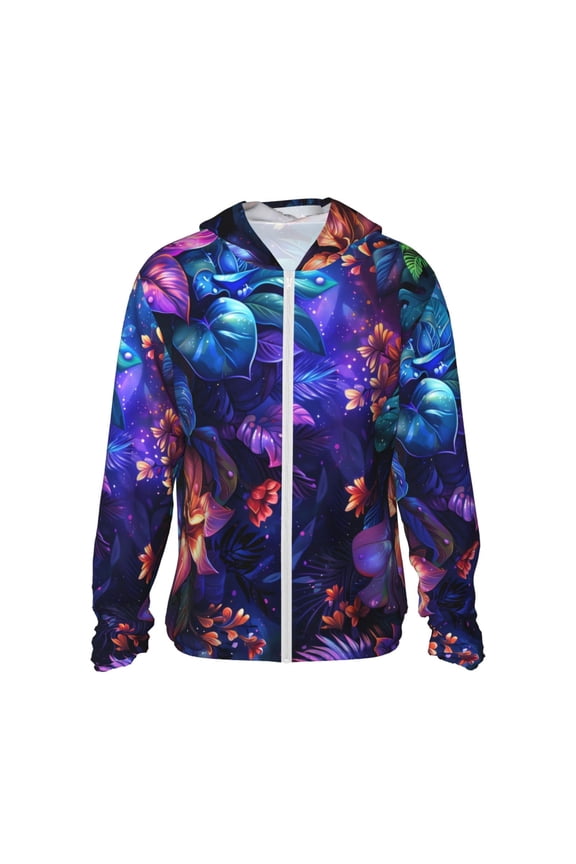 Magic Colorful Forest Leaves Print Men's Women Light Jacket Full Zip Sun Protection Hoodie Long Sleeve Sun Shirts for Men Hiking Fishing Zip Pockets-Medium