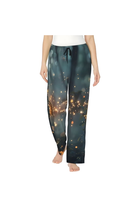 Magical Butterfly In Forest Print Women Pajama Pants,Comfy Pj Bottom with Pockets & Drawstring,Stretch Casual Sleepwear-Large