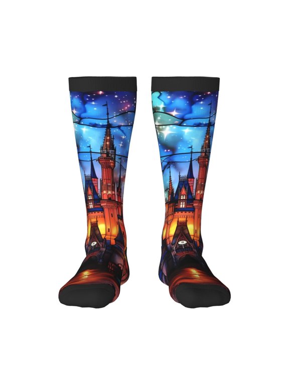 Magical Stained Glass Castle Print Gift Stocking Stuffers,Adult Stockings,Novelty Socks,Funny Socks Birthday Running Walking Sleeping