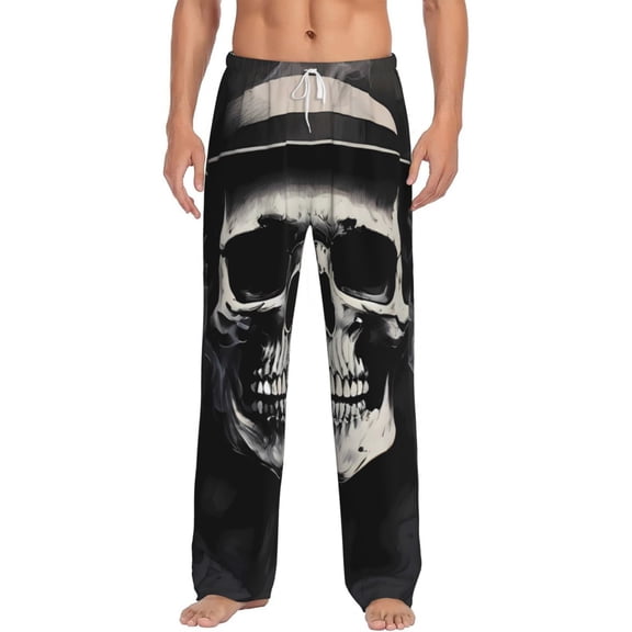 Logiee Magician Hat Skull Print Pajama Pants for Men,Men’s Pajama Bottoms,Mens PJ Pants with Pockets & Button Fly-3X-Large