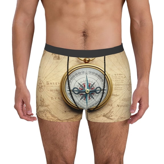 Logiee Magnetic Old Compass On World Map Print Mens Boxer Briefs,Boxer Briefs for Men,Breathable Stretch Underwear,Boys Boxer Briefs-X-Large
