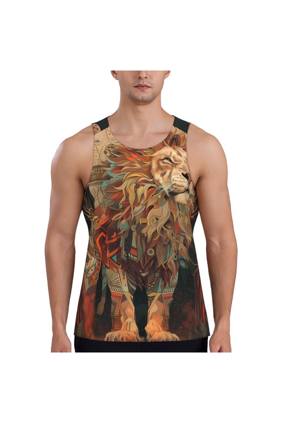 Majestic Cosmic Lion Print Men's Workout Tank Top,Quick Dry Workout Tank Top,Gym Muscle Tee,Fitness Bodybuilding Sleeveless T Shirt-Large
