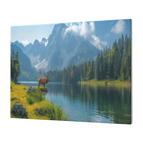 Logiee Majestic Deer Mountain Lake Print Canvas Wall Art,Canvas Picture Prints with Frame, Wall Art Decorative,Canvas Decorative,Suitable for Living Room Bedroom Office Room 30x40