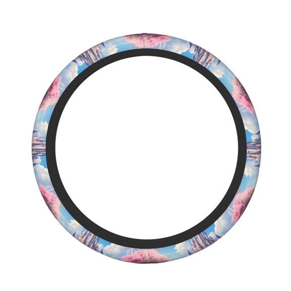 Logiee Majestic Fantasy Castle Print Breathable Elastic Steering Wheel Cover, Non-Slip Stretch Steering Wheel Protector,Universal 15 Inch Fit Auto, Suvs, Truck