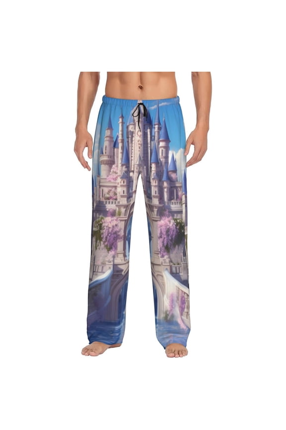 Majestic Fantasy Castle Print Pajama Pants for Men,Men’s Pajama Bottoms,Mens PJ Pants with Pockets & Button Fly-Large