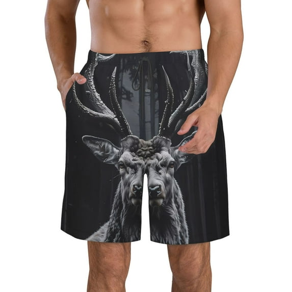 Logiee Majestic Forest Stag Print Mens Swim Trunks Quick Dry Board Shorts,Breathable Hawaii Beach Shorts Swimwear Bathing Suits-X-Large