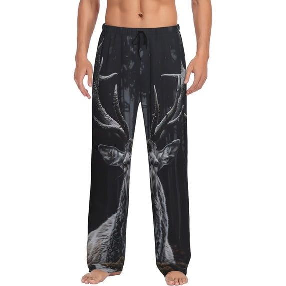Logiee Majestic Forest Stag Print Pajama Pants for Men,Men’s Pajama Bottoms,Mens PJ Pants with Pockets & Button Fly-Medium