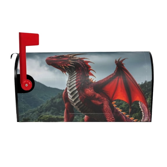 Logiee Majestic Red Dragon Print Post Letter Box Wrap Decor, Mailbox Cover Suitable for Standard Mailbox and Large Size Mailbox,Outdoor Yard Decoration-21x18 in