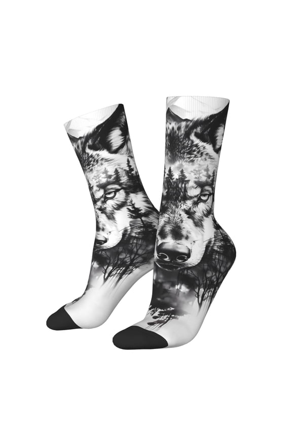 Majestic Wolf Landscape Print Adult Socks for Men & Women,Calf Socks, Ankle Socks,Boots Socks,Breathable Casual Sock,Unisex Crew Socks