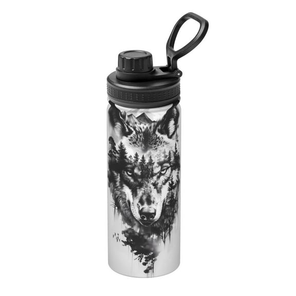 Logiee Majestic Wolf Landscape Print Water Bottle,18oz Sports Insulated Kettle for Cycling Gym Basketball Outdoor, Suitable as a Present