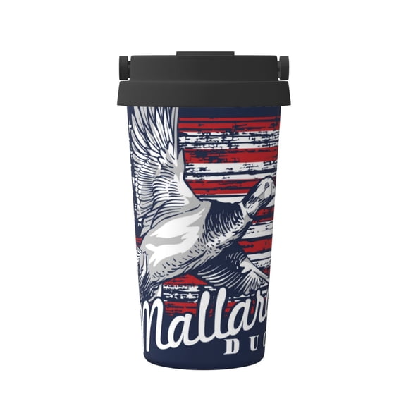 Logiee Mallard Duck With American Flag Print Stainless Steel Coffee Tumbler, Travel Coffee Mug, Insulated Coffee Mug with Lid, Spill Proof Coffee Cup, Portable Thermal Mug