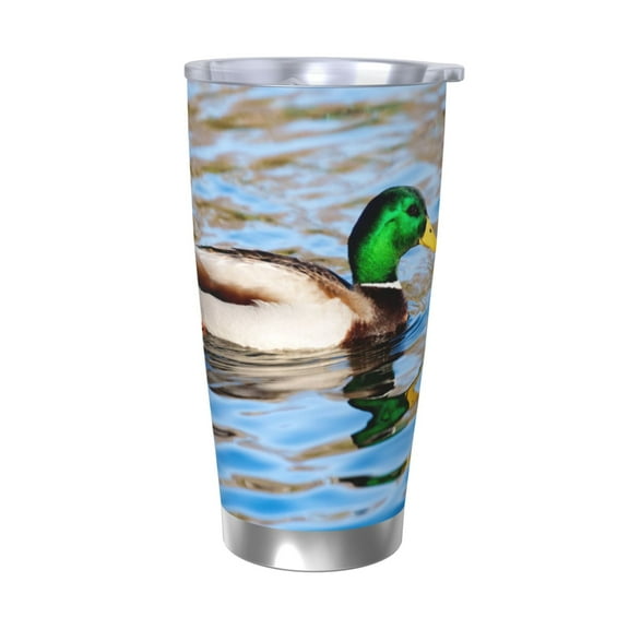 Logiee Mallard Duck Swimming In A River Print 20OZ Car Cup with Lid, Stainless Steel Vacuum Insulated Double Wall Travel Tumbler, Durable Insulated Coffee Mug,Thermal Cup with Straw-Without Straw