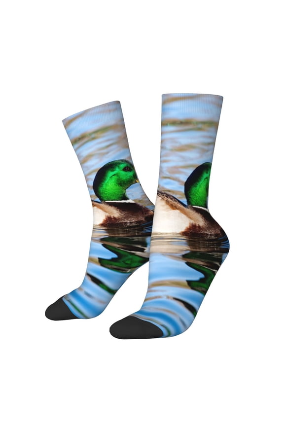 Mallard Duck Swimming In A River Print Adult Socks for Men & Women,Calf Socks, Ankle Socks,Boots Socks,Breathable Casual Sock,Unisex Crew Socks