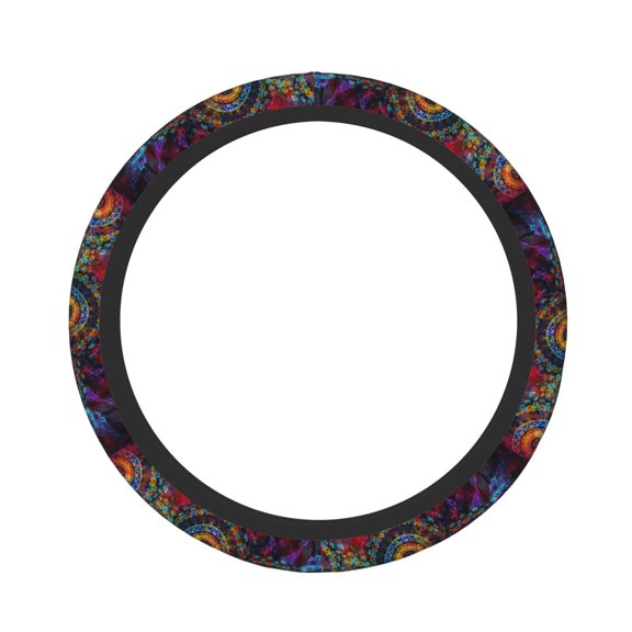 Logiee Mandala Colorful Print Breathable Elastic Steering Wheel Cover, Non-Slip Stretch Steering Wheel Protector,Universal 15 Inch Fit Auto, Suvs, Truck